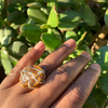 Caramel Agate Wire Wrapped Adjustable Ring Silver