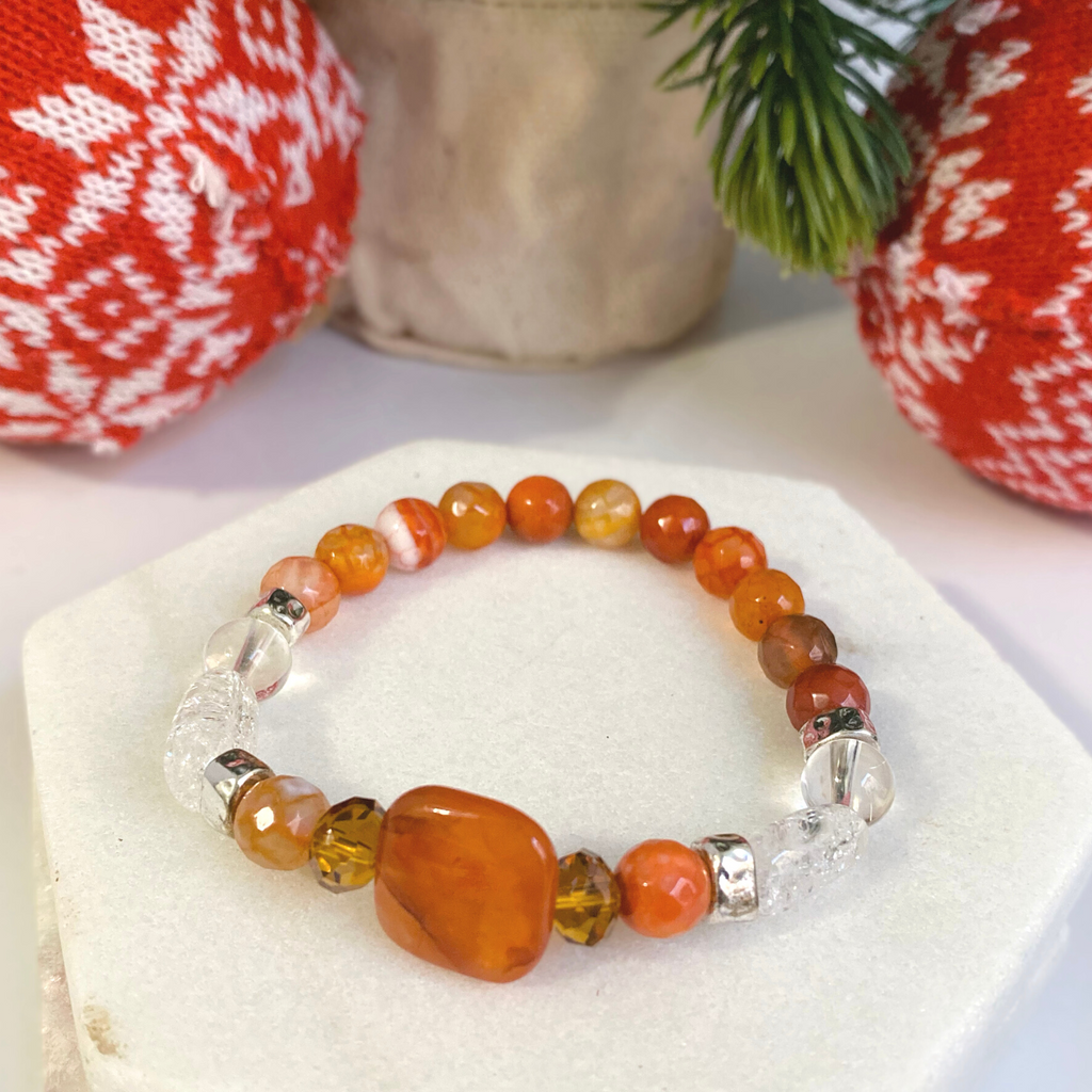 Orange Crystal Ochre Agate Gemstone Bracelet