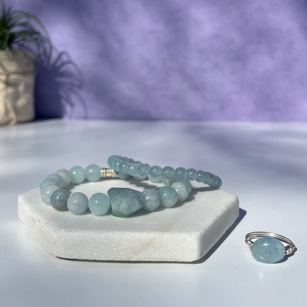 Aquamarine Gemstone Bracelet Stack