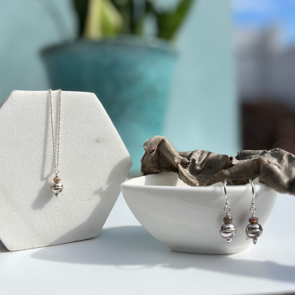 Opal & Sterling Silver Earring & Necklace Set