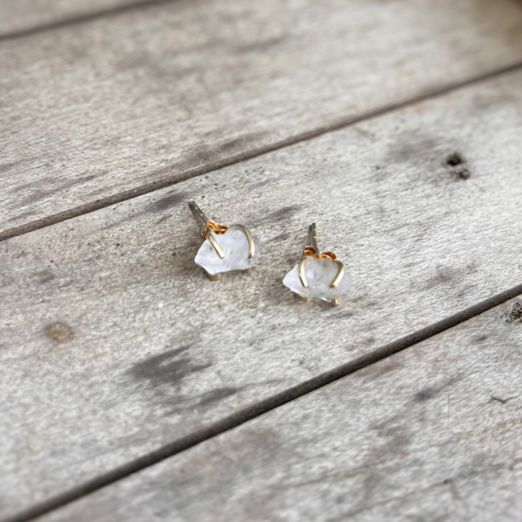 Quartz Stud Crystal Earrings Gold
