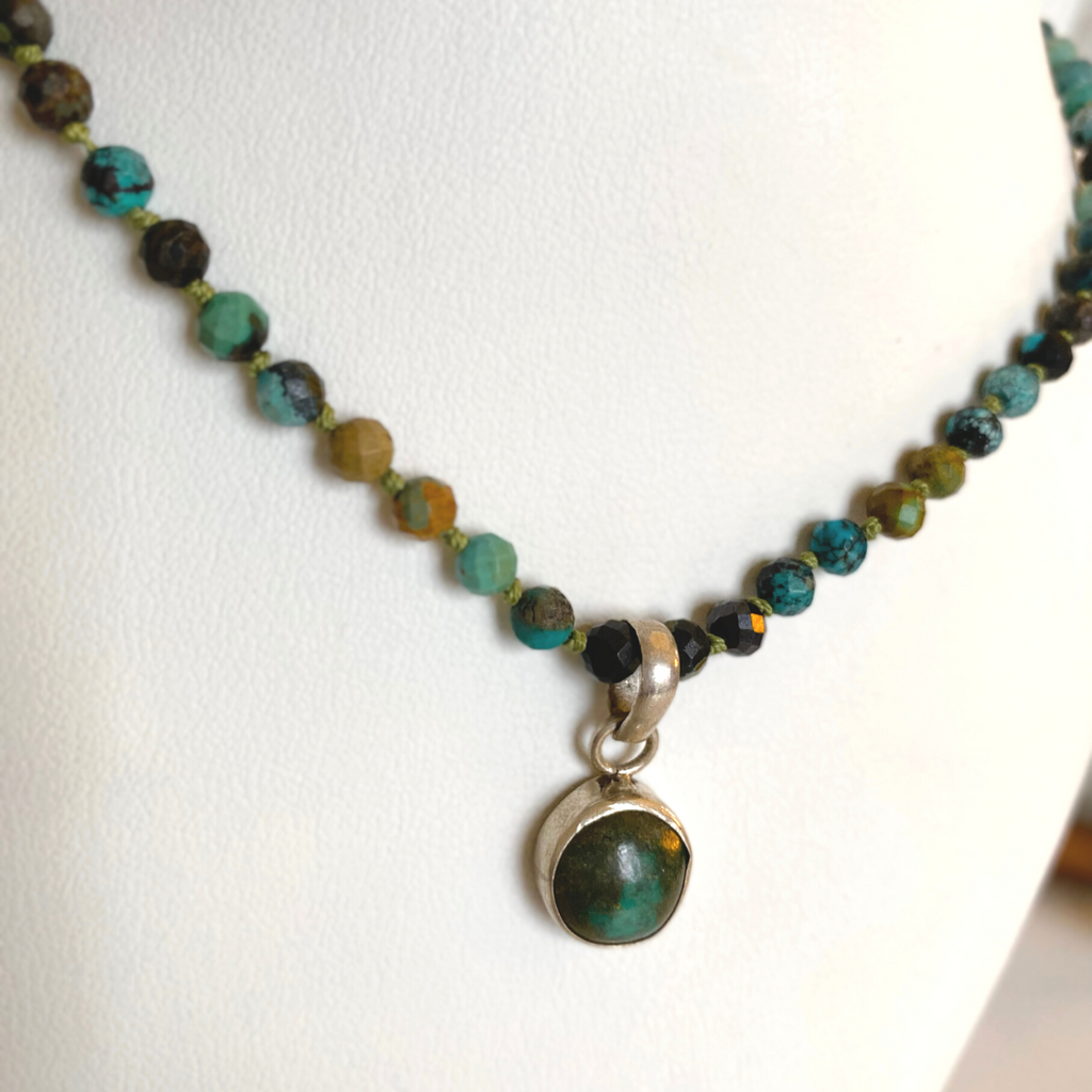 Turquoise Silk Knotted Necklace