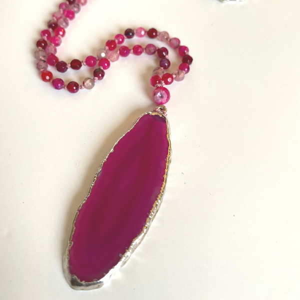 Magenta Agate Silk Knotted Necklace