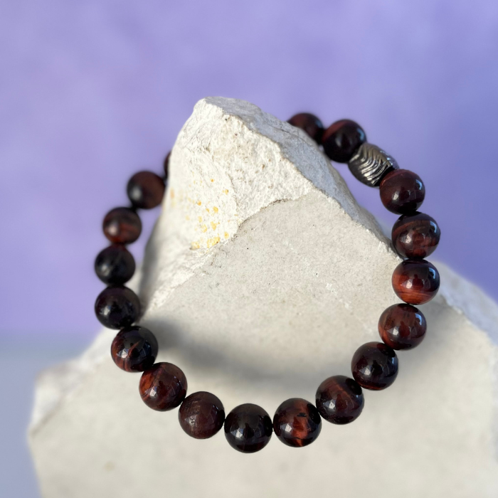Red Tigers Eye Gemstone Mens Bracelet