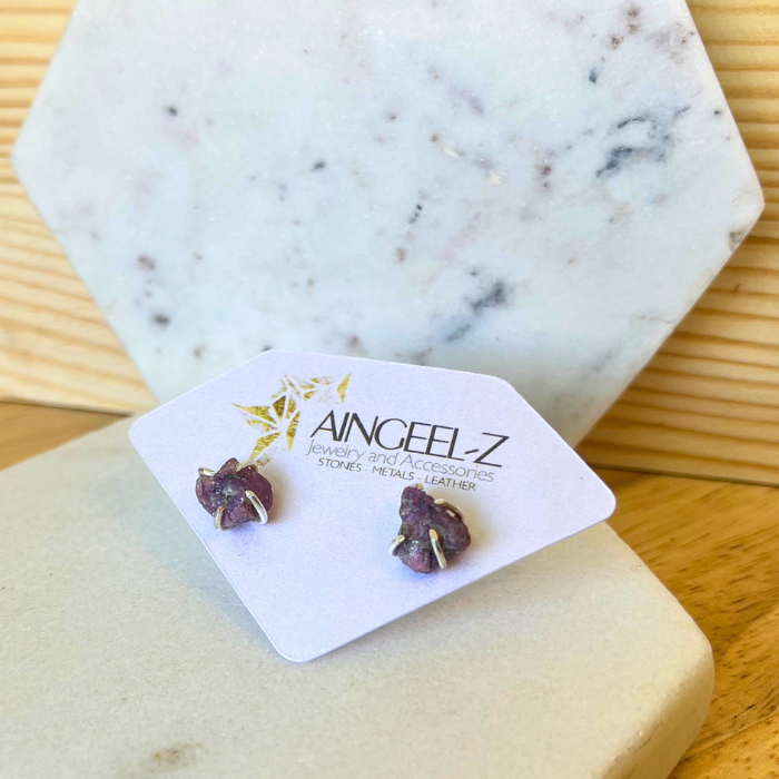 Ruby Stud Crystal Earrings Gold