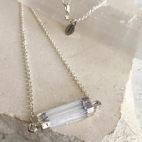 Selenite Silver Pendant Necklace