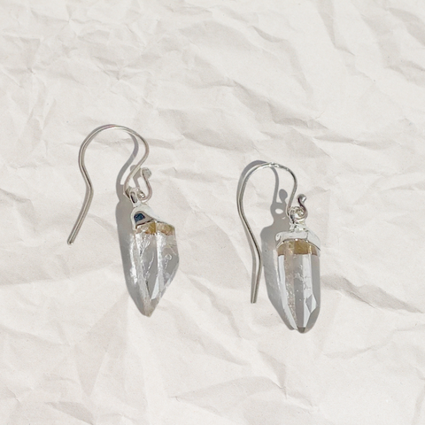 Crystal Quartz  Point Dangle Earrings in Silver
