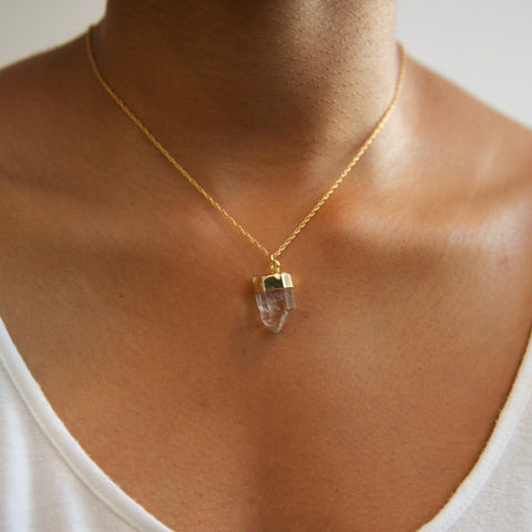 Quartz Crystal Necklace dipped in Gold