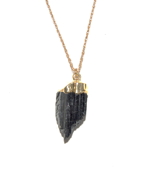 Black Tourmaline Crystal Necklace dipped in Gold