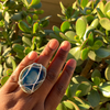 Blues Agate Wire Wrapped Adjustable Ring Silver