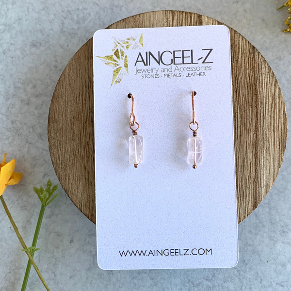 Rose Gold & Rose Quartz Dainty Drop Earrings