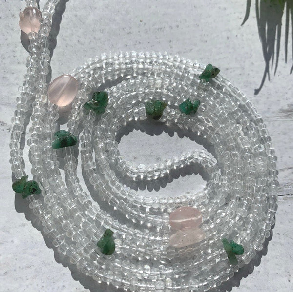 Heart Chakra Emerald & Rose Quartz Waist Bead