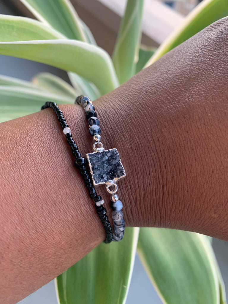Black Dainty Druzy Bracelet w/ silver clasp