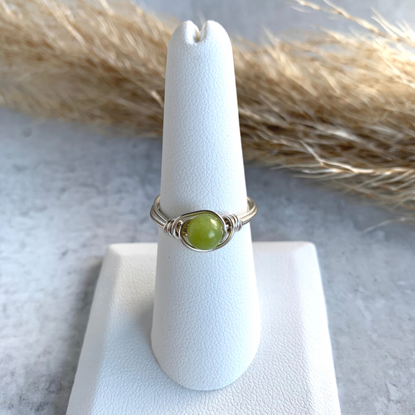 Jade Genie Wire Wrapped Ring Silver