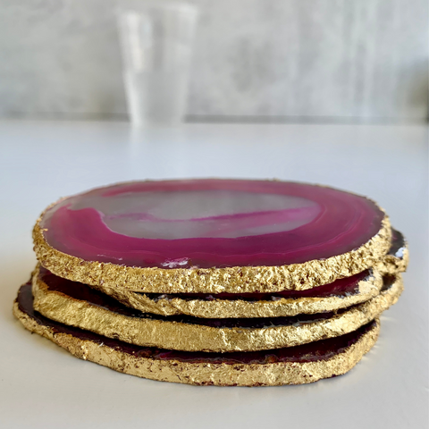 Pink Gold Edged Agate Coaster Set of 4