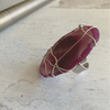Pretty Pink Agate Wire Wrapped Adjustable Ring Silver