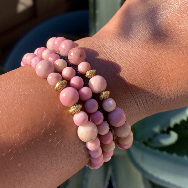 Rhodochrosite Gemstone Bracelet Gift Set of 3