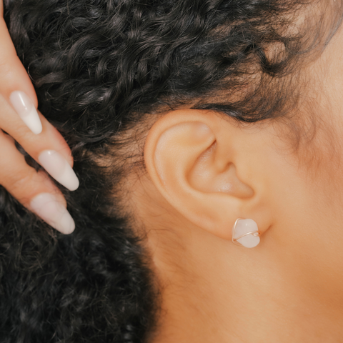 Rose Gold & Rose Quartz Wire Wrapped Stud Earrings